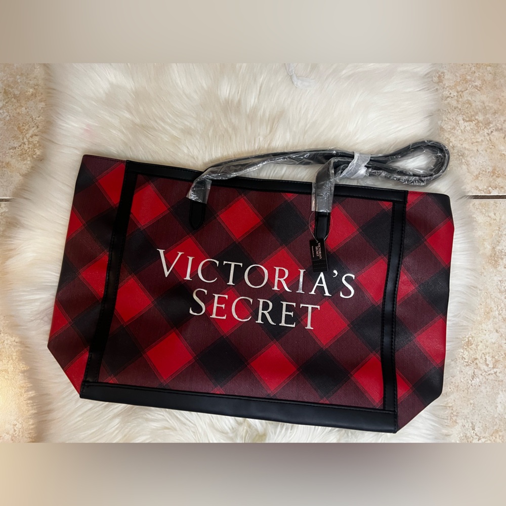 Victoria's Secret Red and Black Plaid Tote great gift